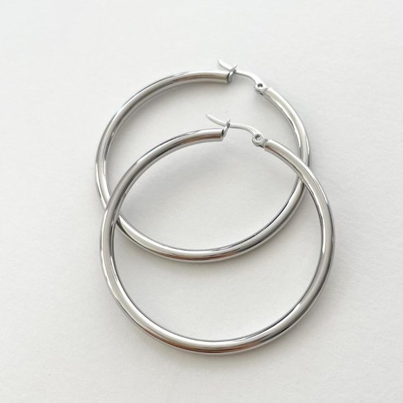 50 mm Silver Hoop Earrings Stainless Steel Earrings​​​​​​​​​​​​​​​​​​​​​​​ - Picture 2 of 4